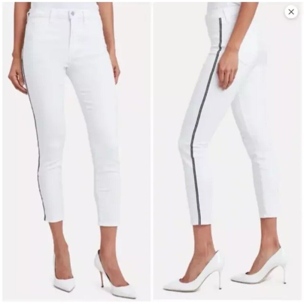 L'AGENCE Margot High Rise Skinny White Jeans Nautical Stripe Size 24 Fishermen